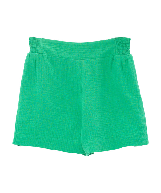 Supersoft Gauze Smocked Shorts in color palm green