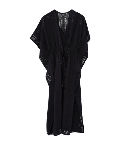 Eyelet Butterfly Maxi Caftan in color black