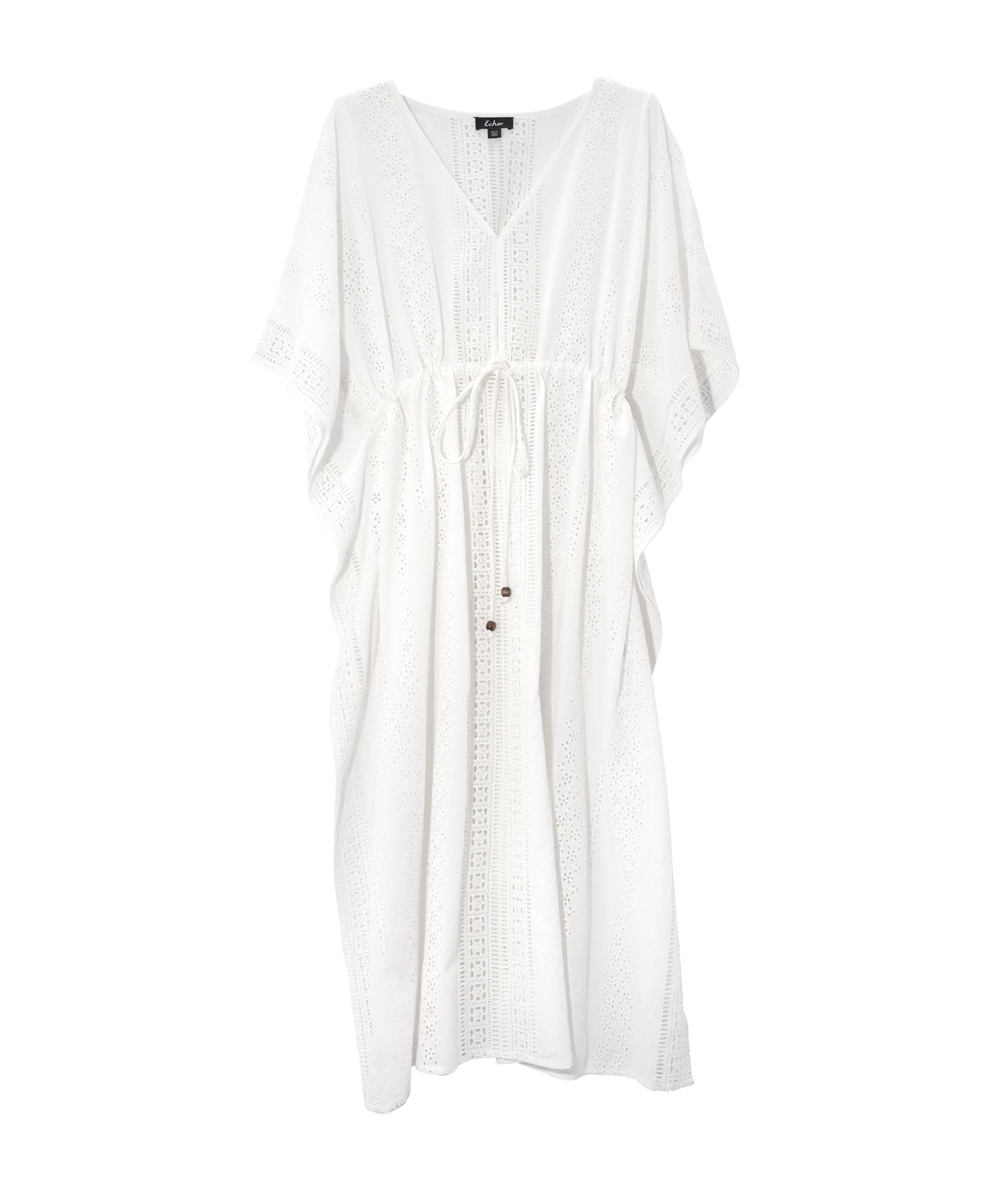 Eyelet Butterfly Maxi Caftan in color white