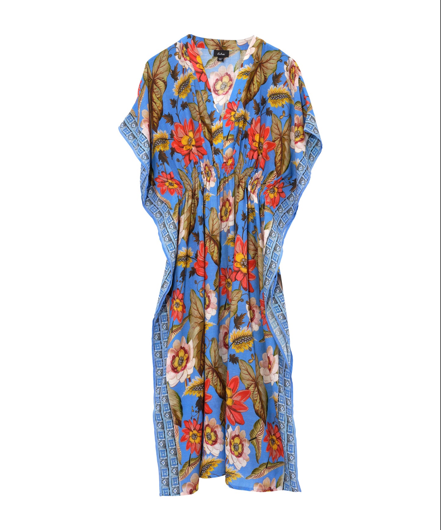 Tile Floral Maxi Caftan in vista blue