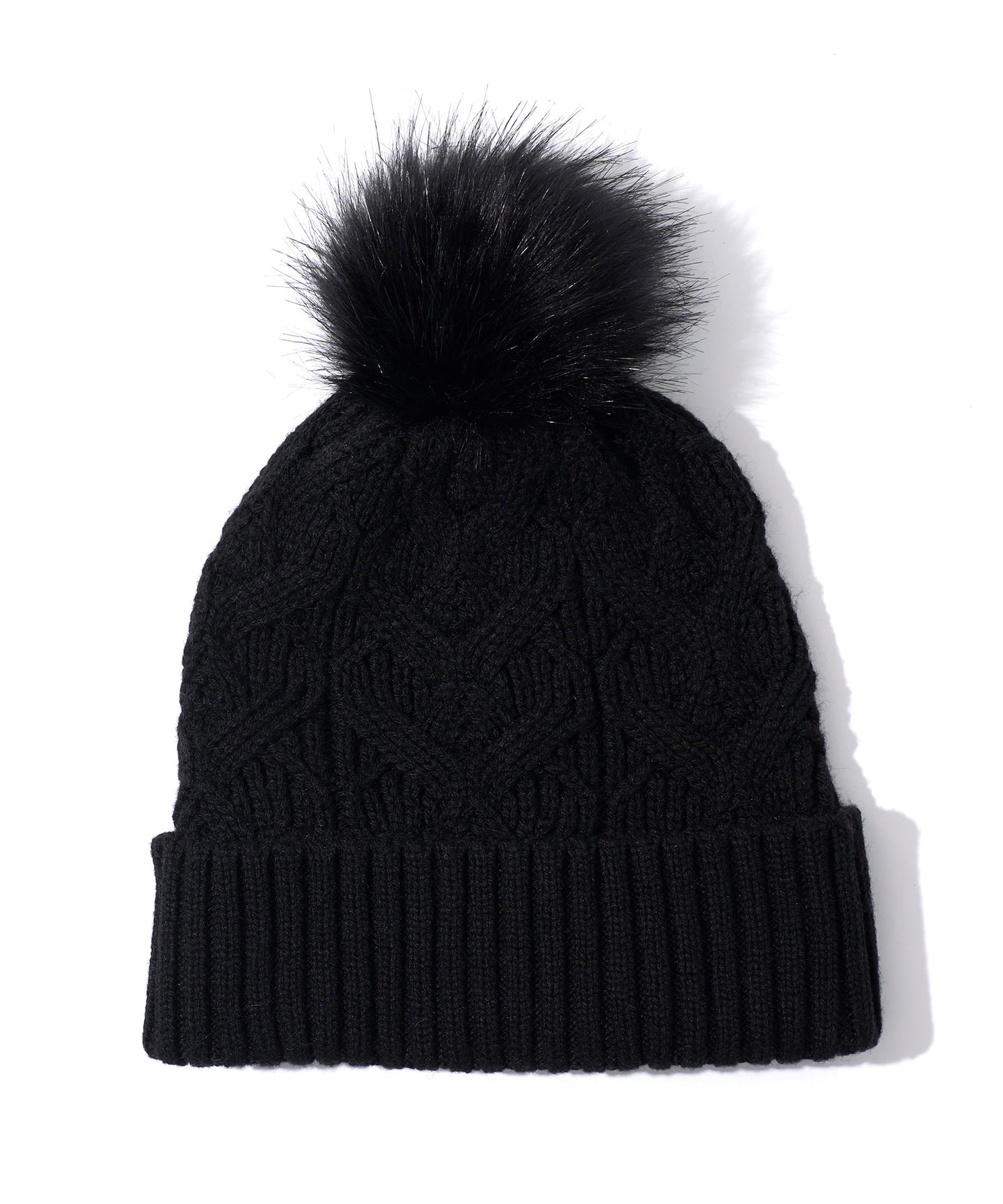 Loopy Cable Pom Hat in color Black