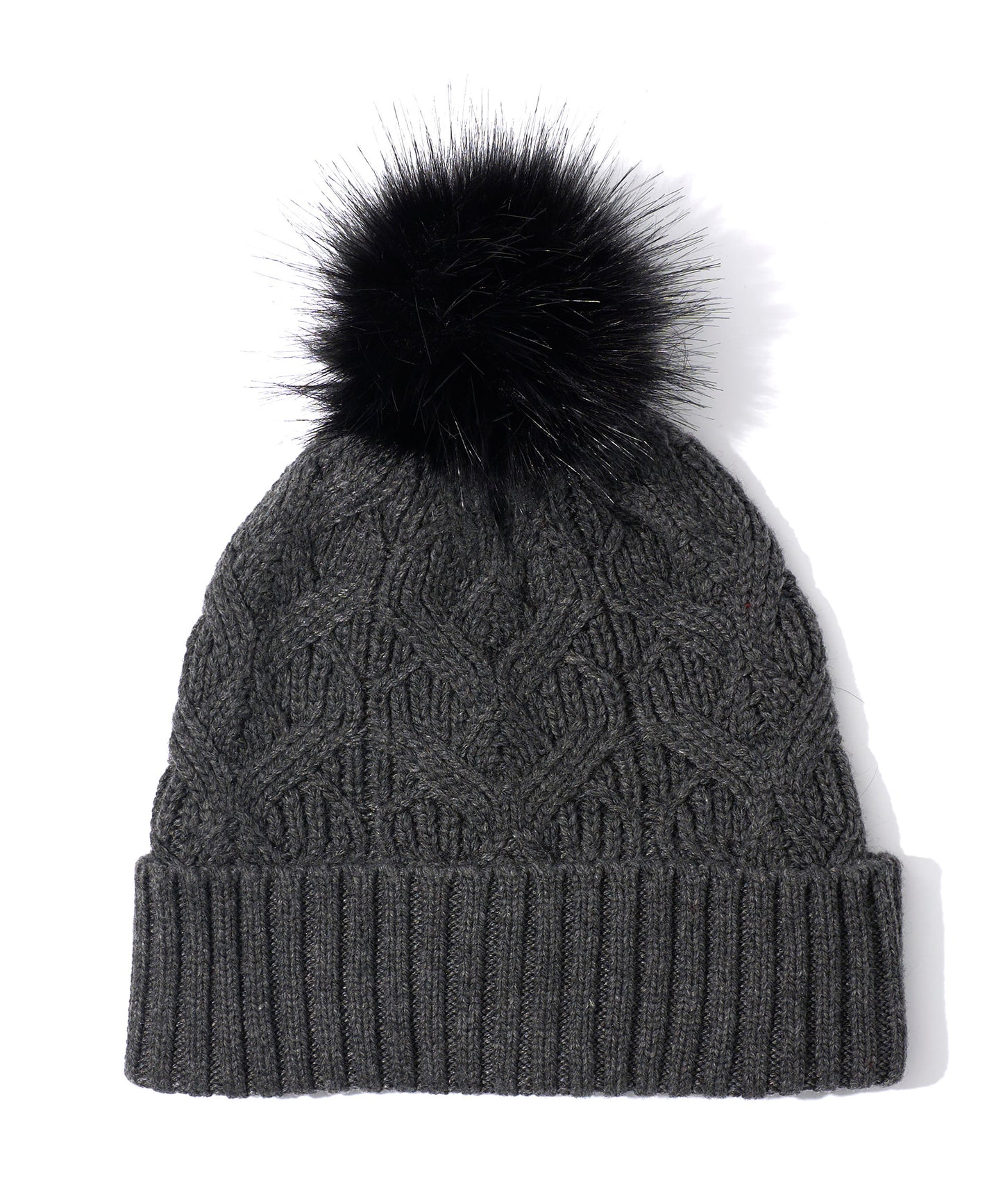 Loopy Cable Pom Hat in color Charcoal