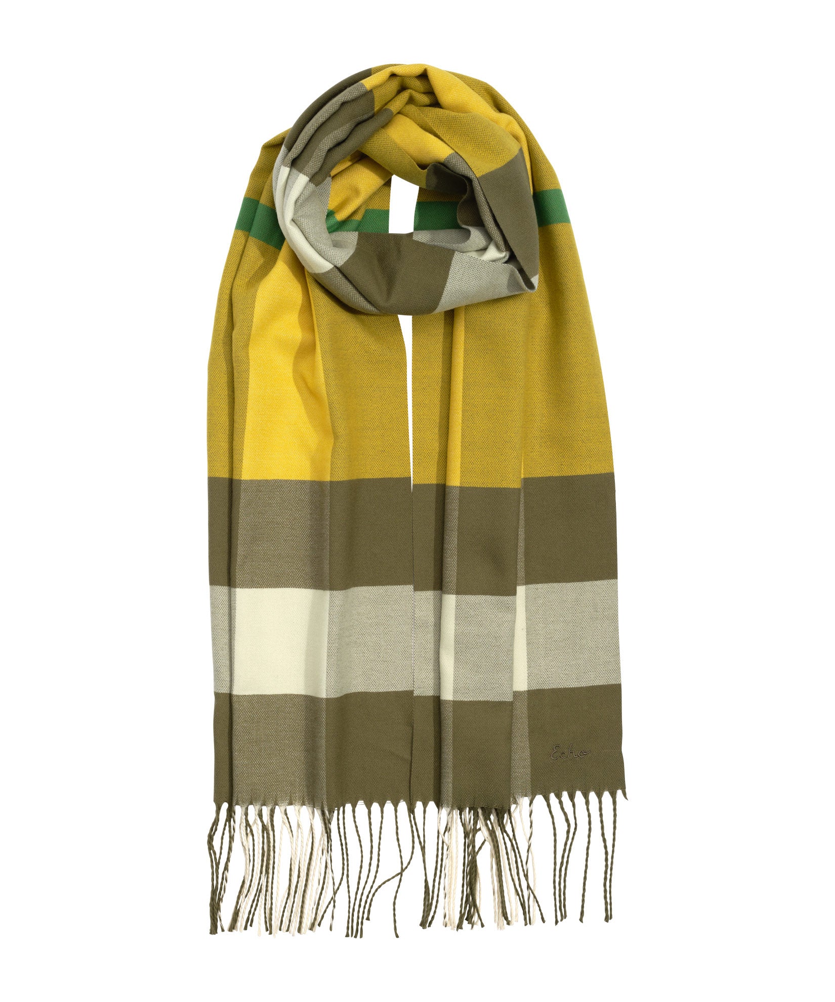 Blocked Plaid Scarf in color Olive