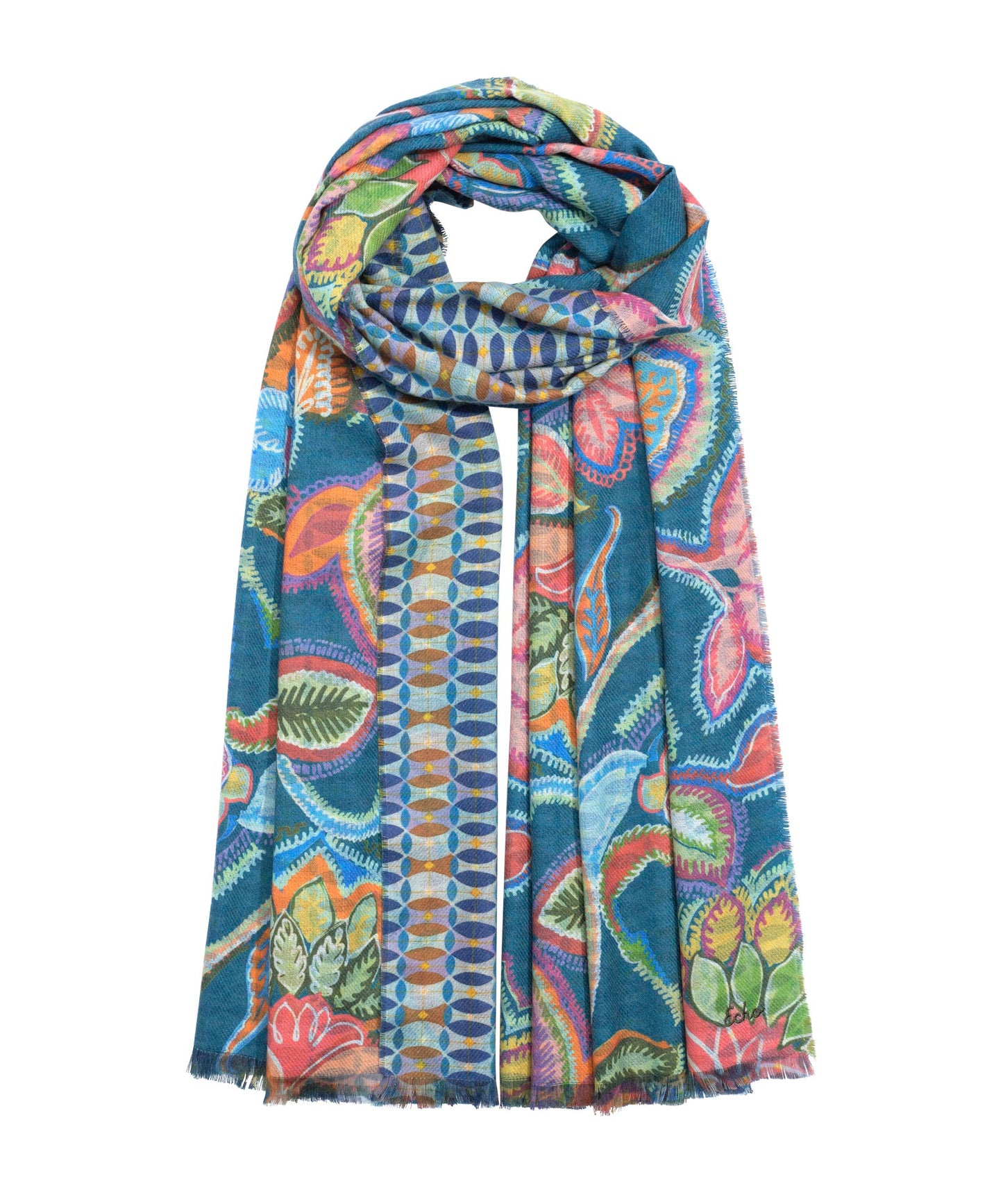 Hypnotic Garden Double Face Scarf in color Blue Spruce