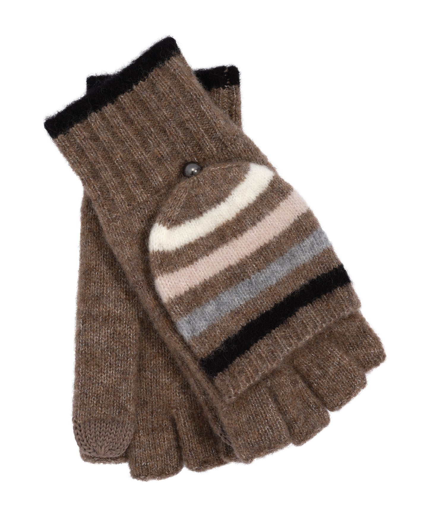 Striped Pop-top Mitten in color Pebble