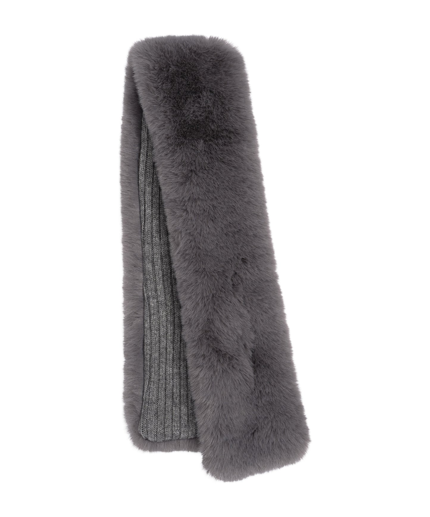 Faux Fur Pull Through With Knit Lining in color Granite Heather