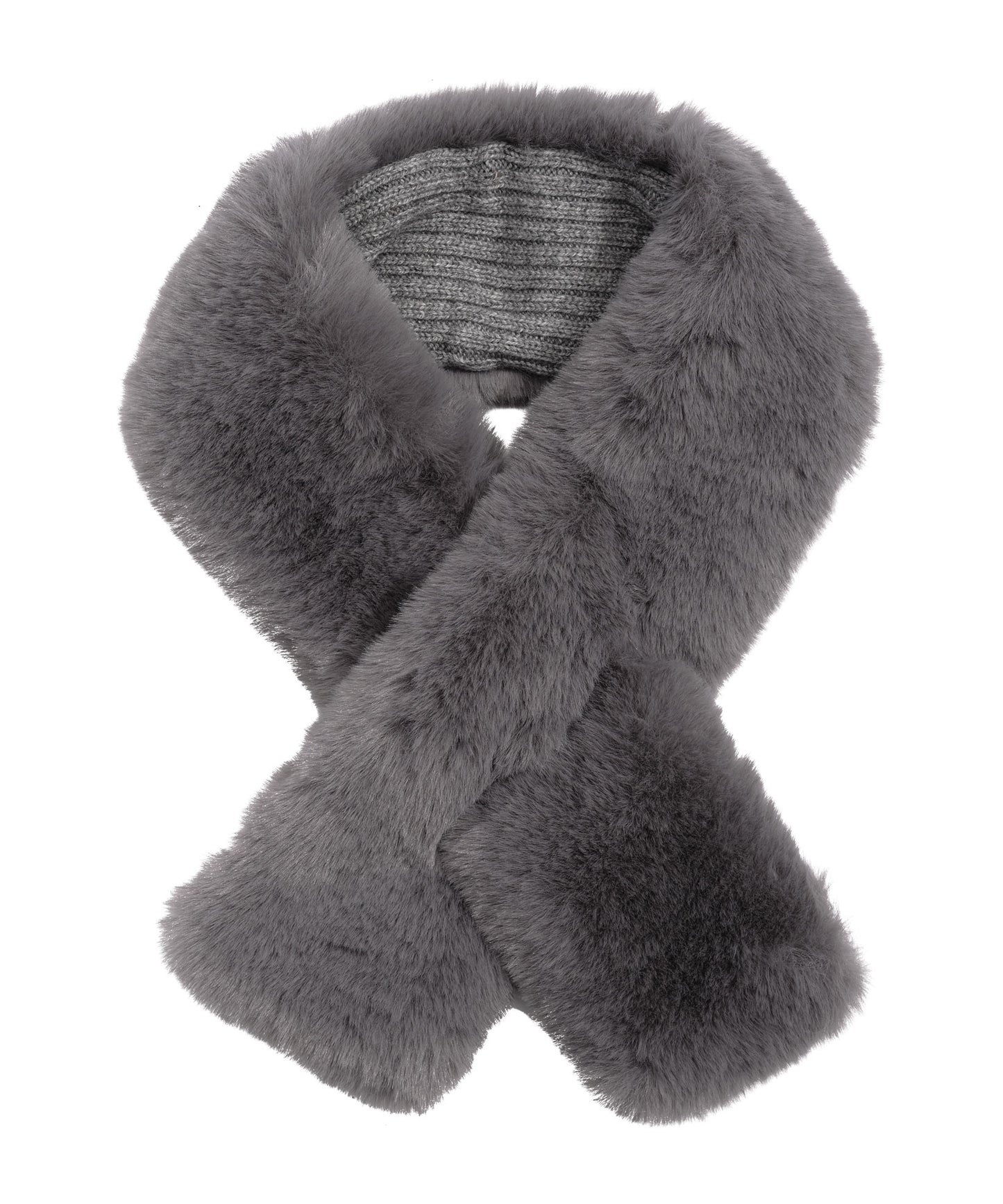 Faux Fur Pull Through With Knit Lining in color Granite Heather