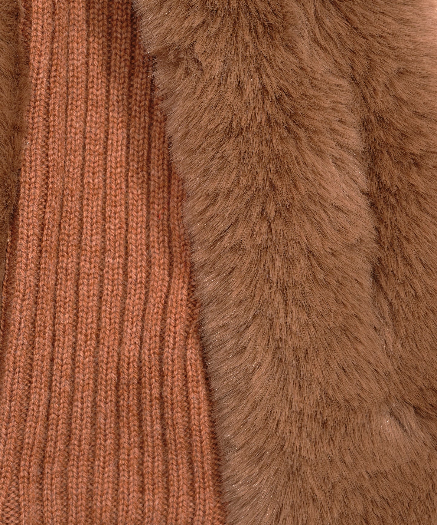 Faux Fur Pull Through With Knit Lining in color Vicuna