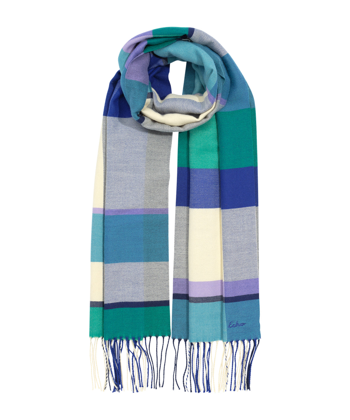 Oblong cubist plaid scarf in Ultramarine