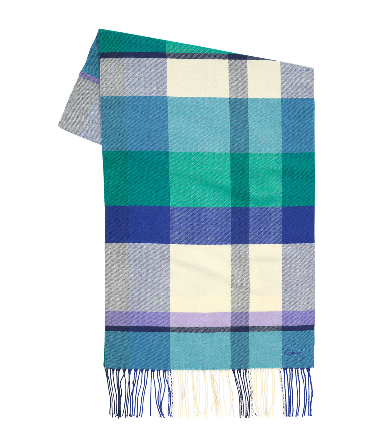 Oblong cubist plaid scarf in Ultramarine
