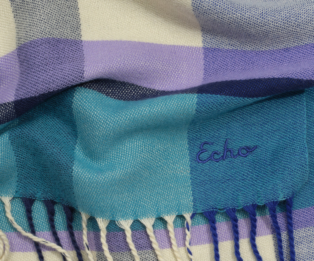 Oblong cubist plaid scarf in Ultramarine