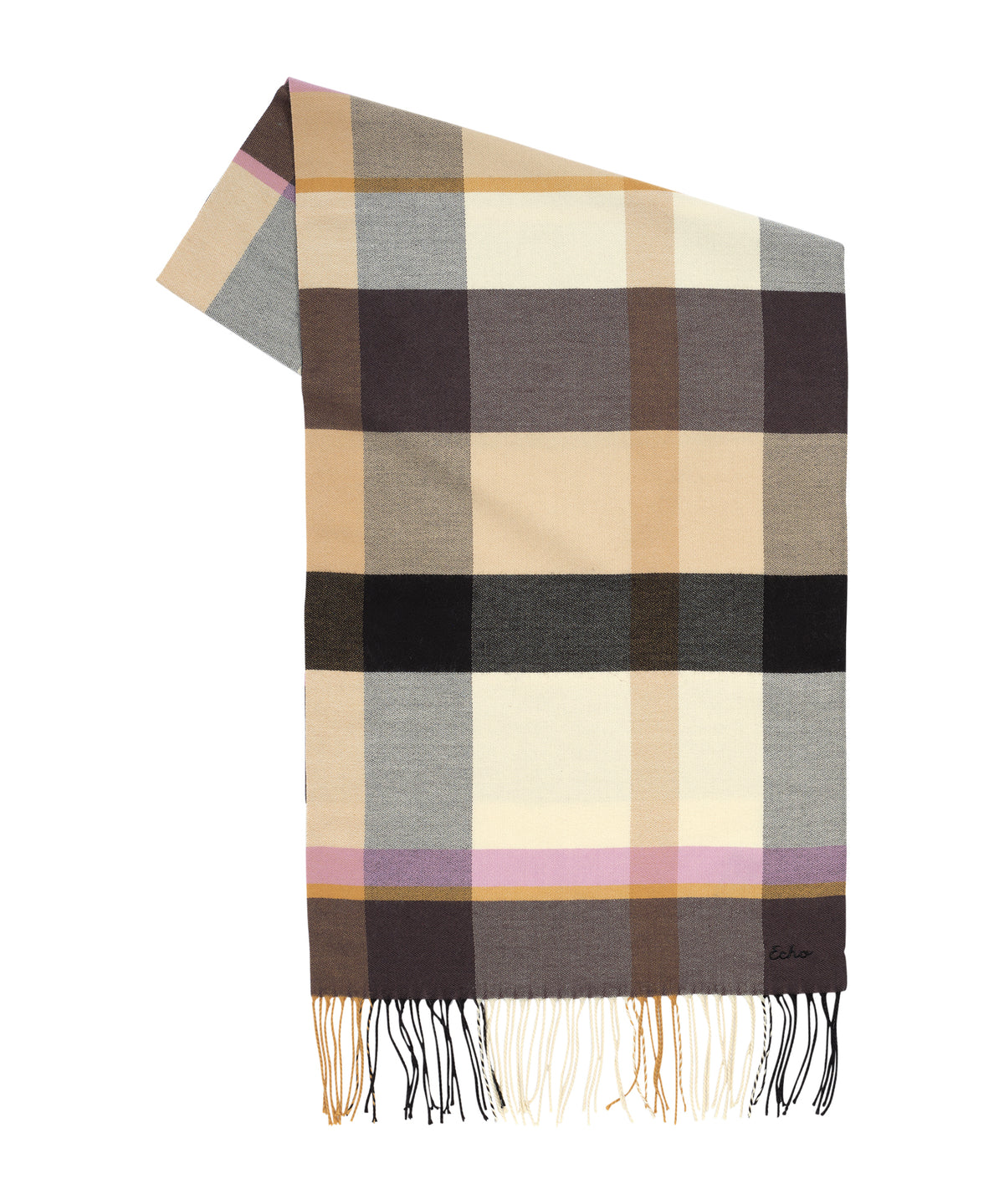 Oblong cubist plaid scarf in Black and Beige