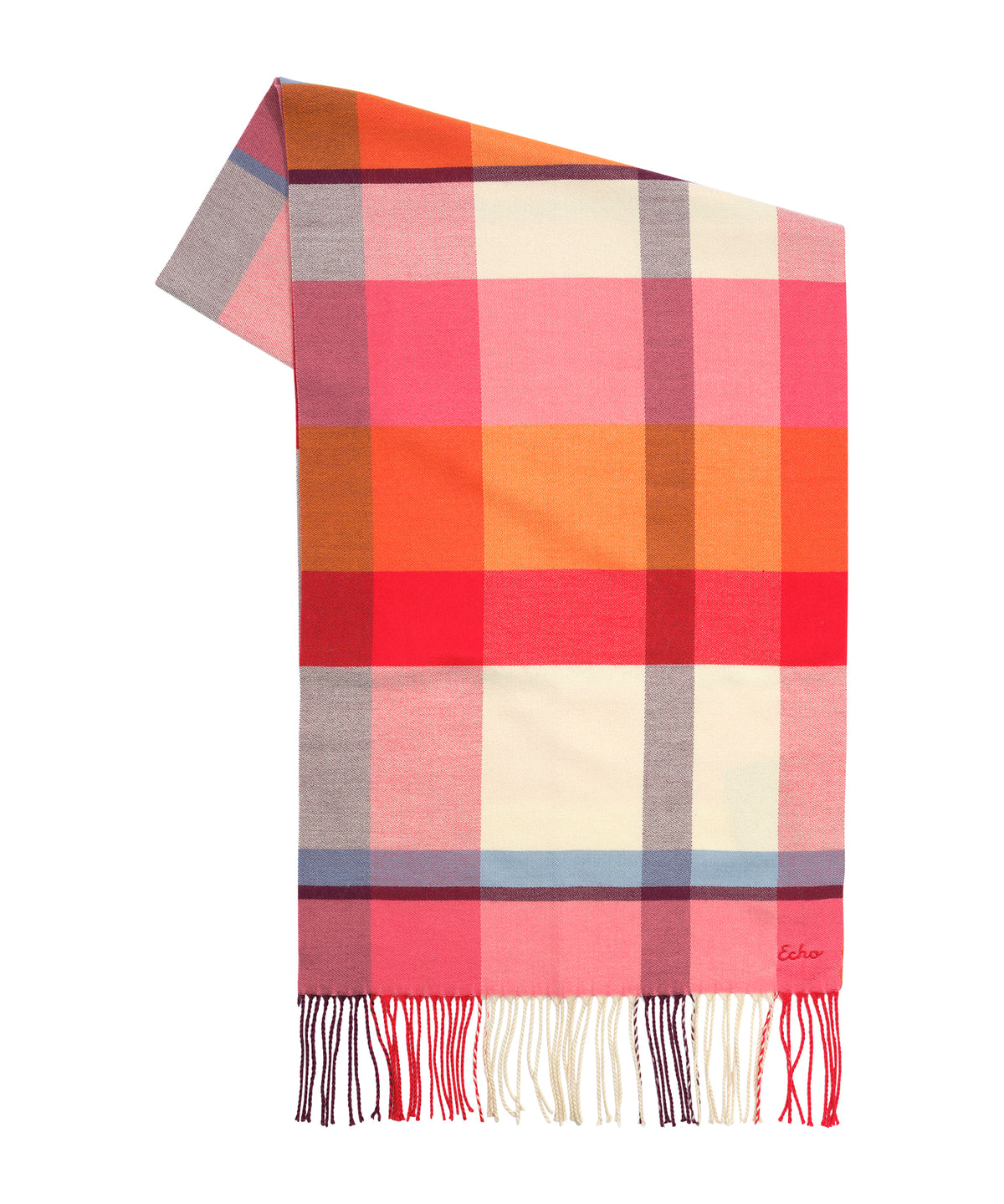 Oblong cubist plaid scarf in Black and Dahlia