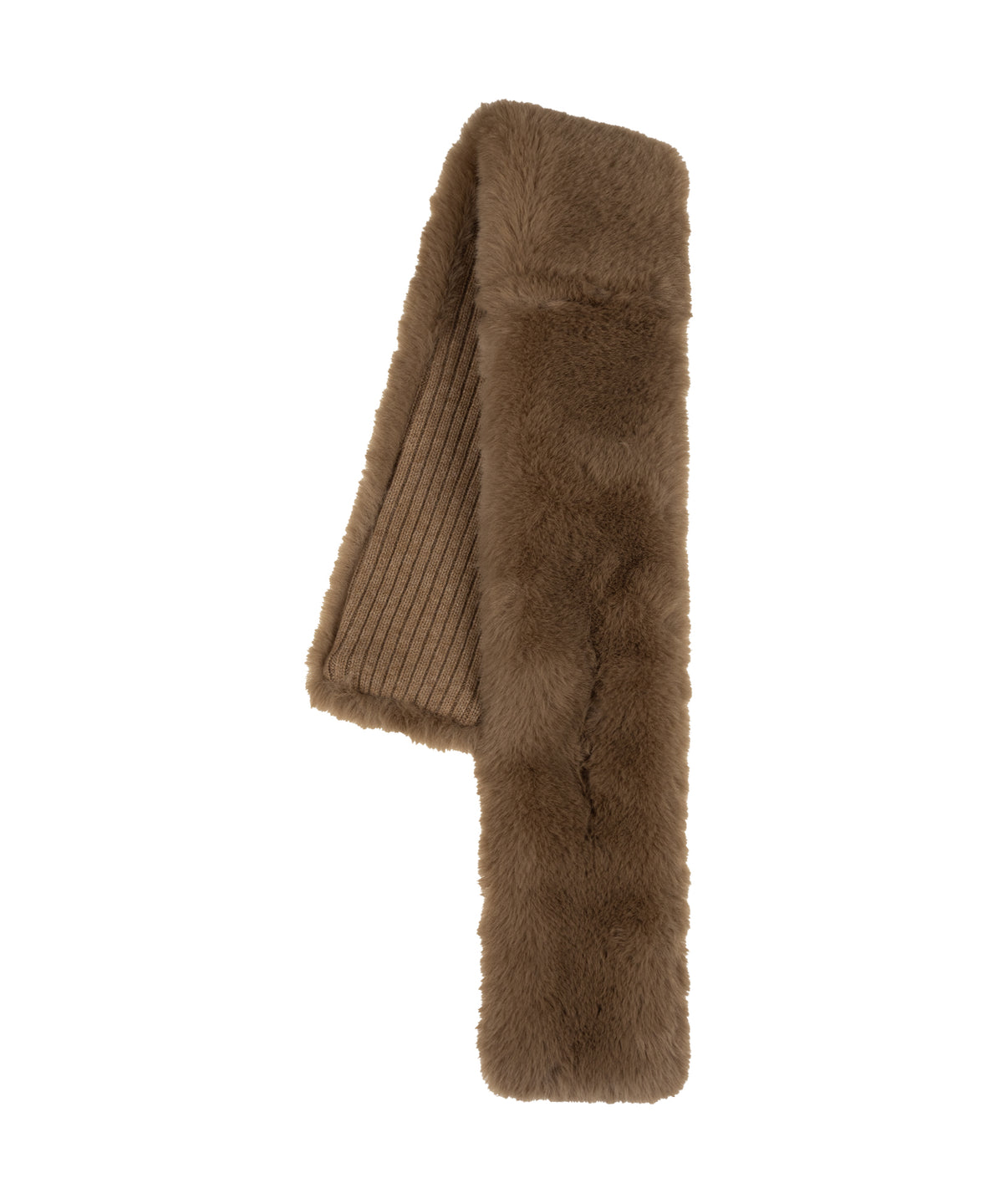 Faux Fur Pull Through Scarf in Camel Heather