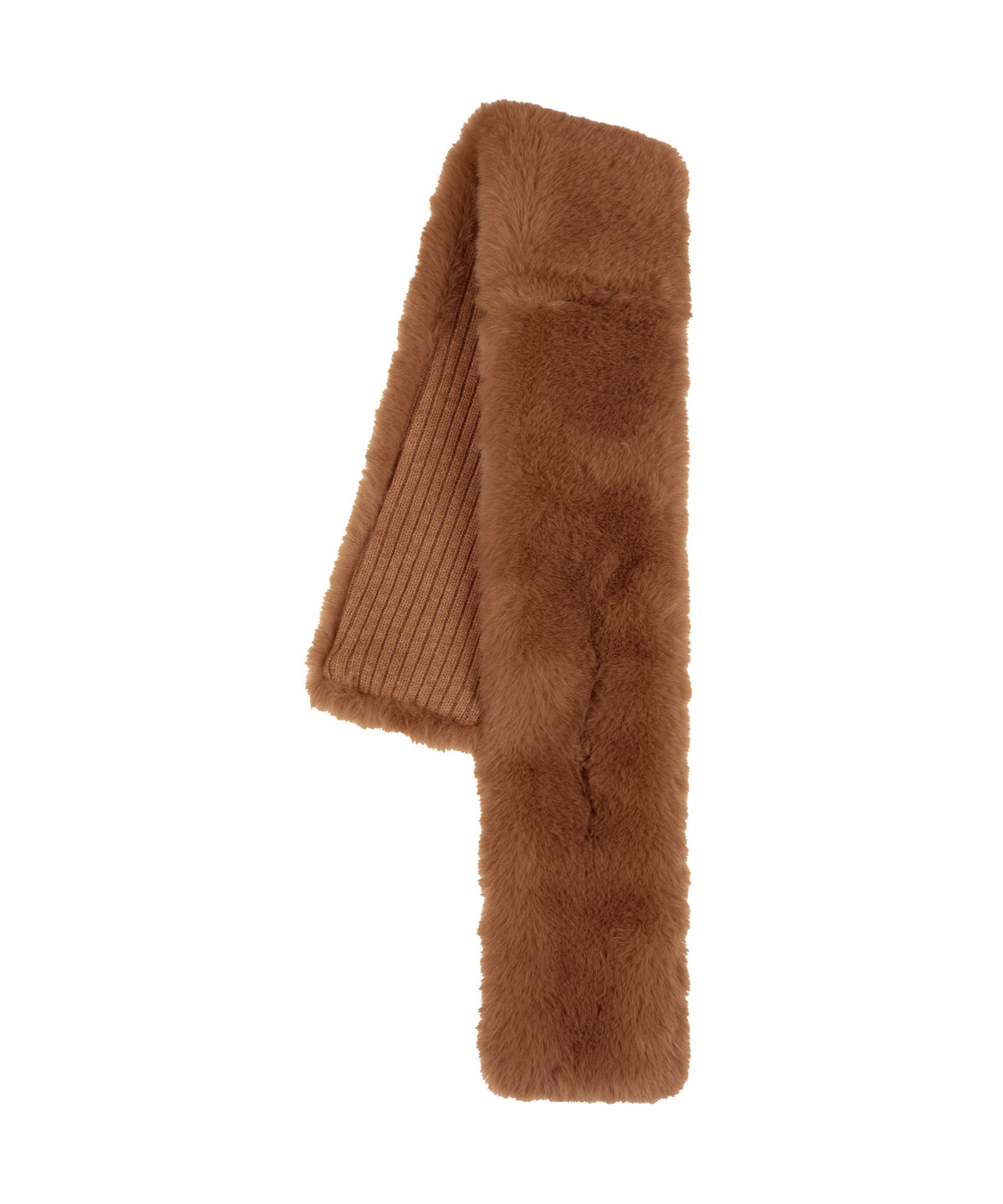 Faux Fur Pull Through Scarf in Camel Heather