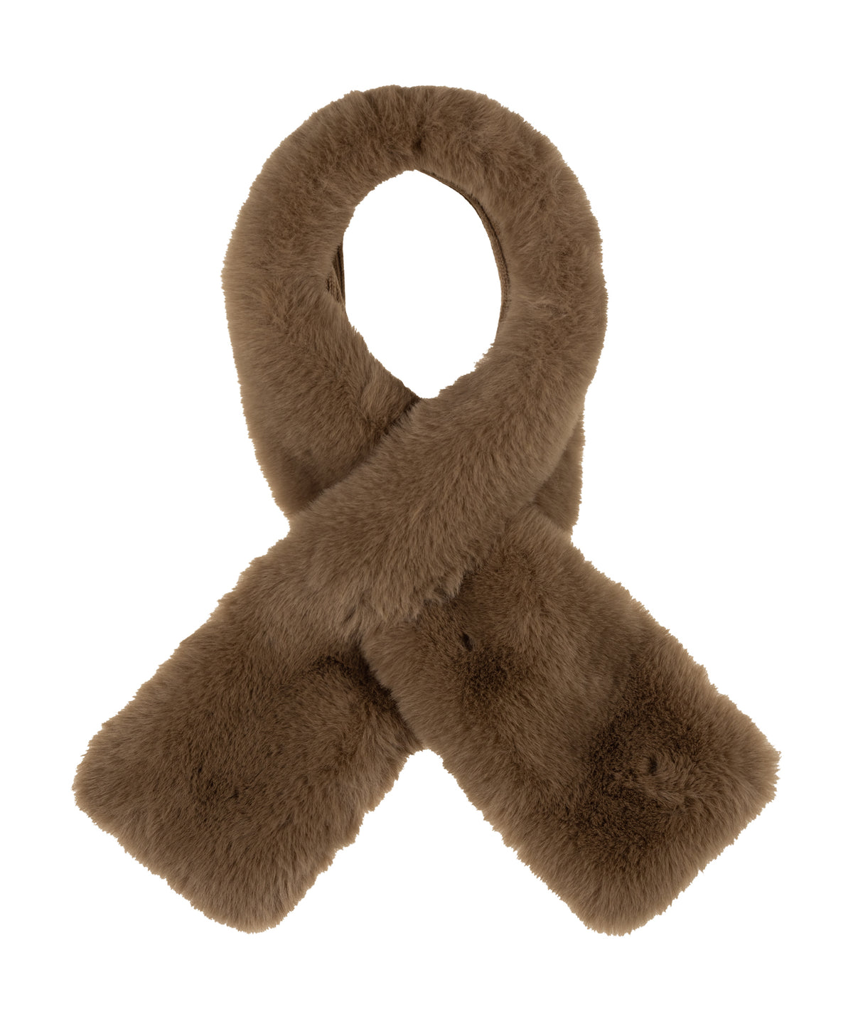 Faux Fur Pull Through Scarf in Camel Heather
