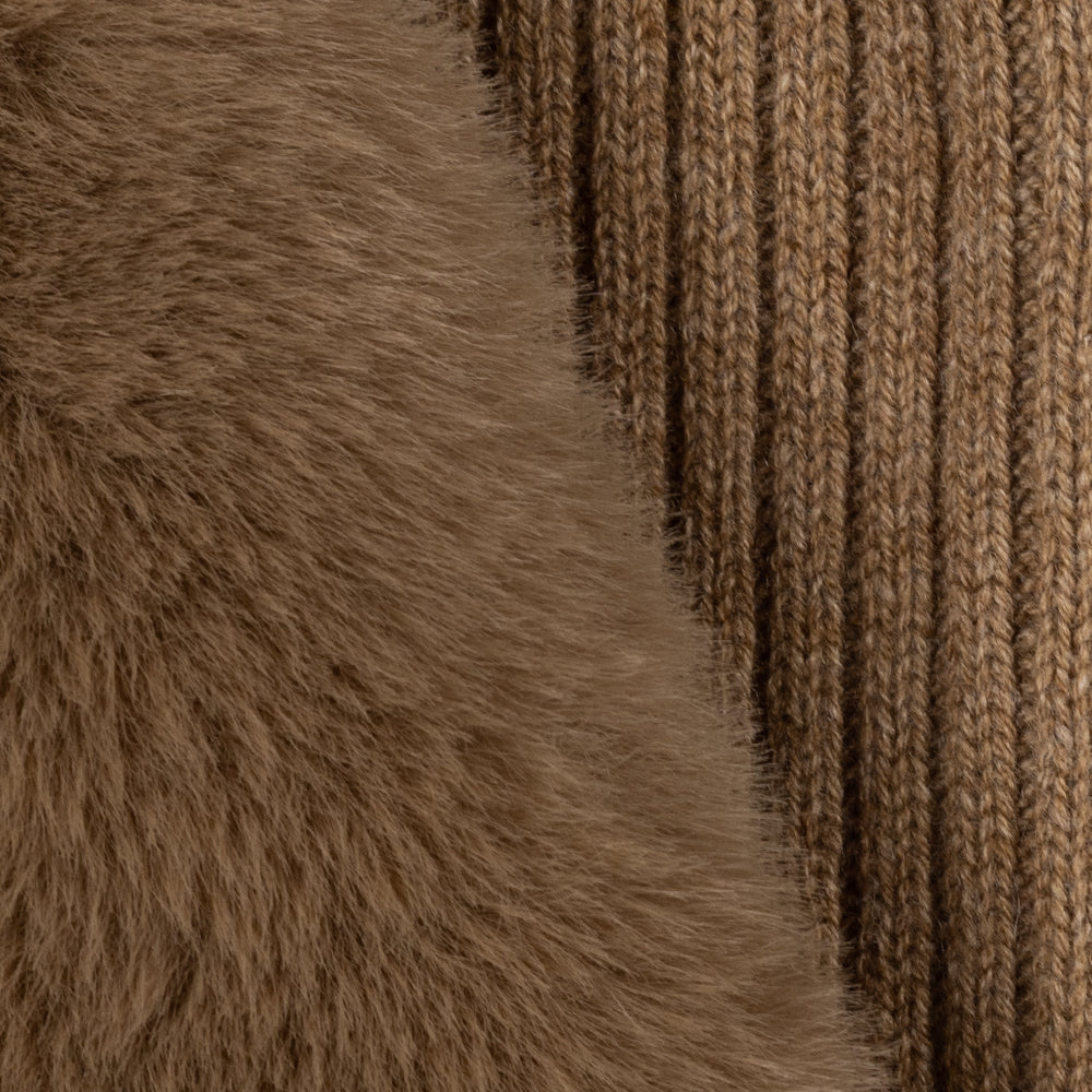 Faux Fur Pull Through Scarf in Camel Heather