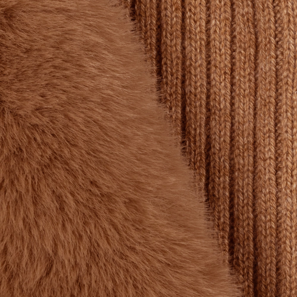 Faux Fur Pull Through Scarf in Camel Heather