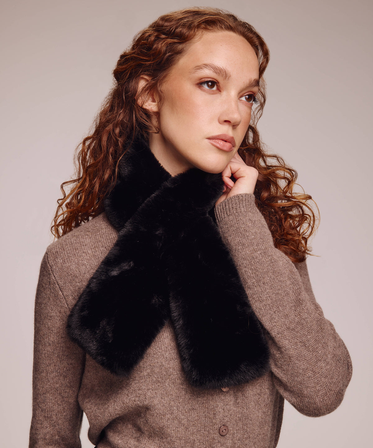 Faux Fur Pull Through Scarf in Black