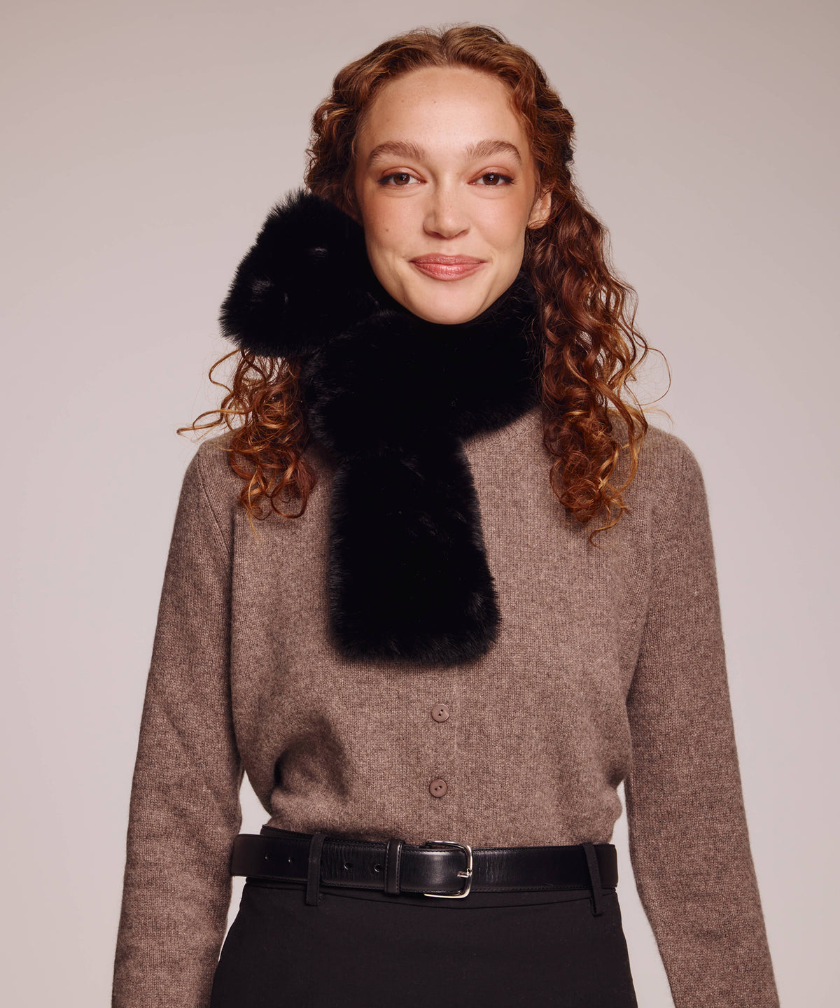 Faux Fur Pull Through Scarf in Black