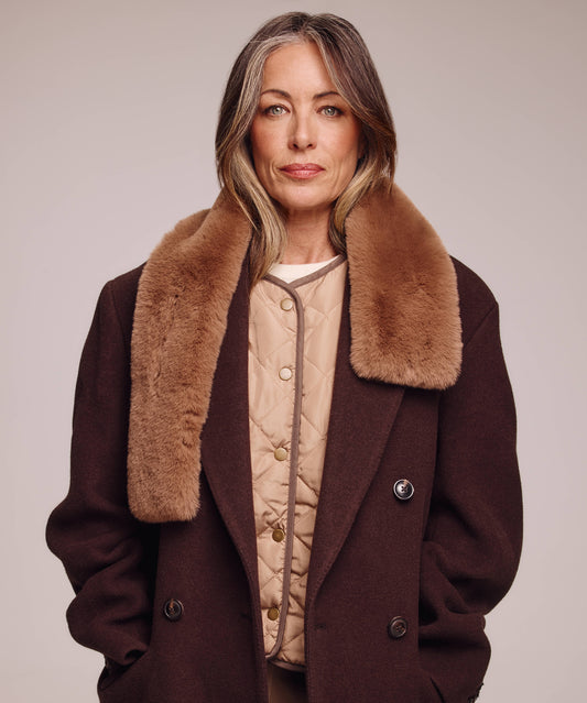 Faux Fur Pull Through Scarf in Camel Heather