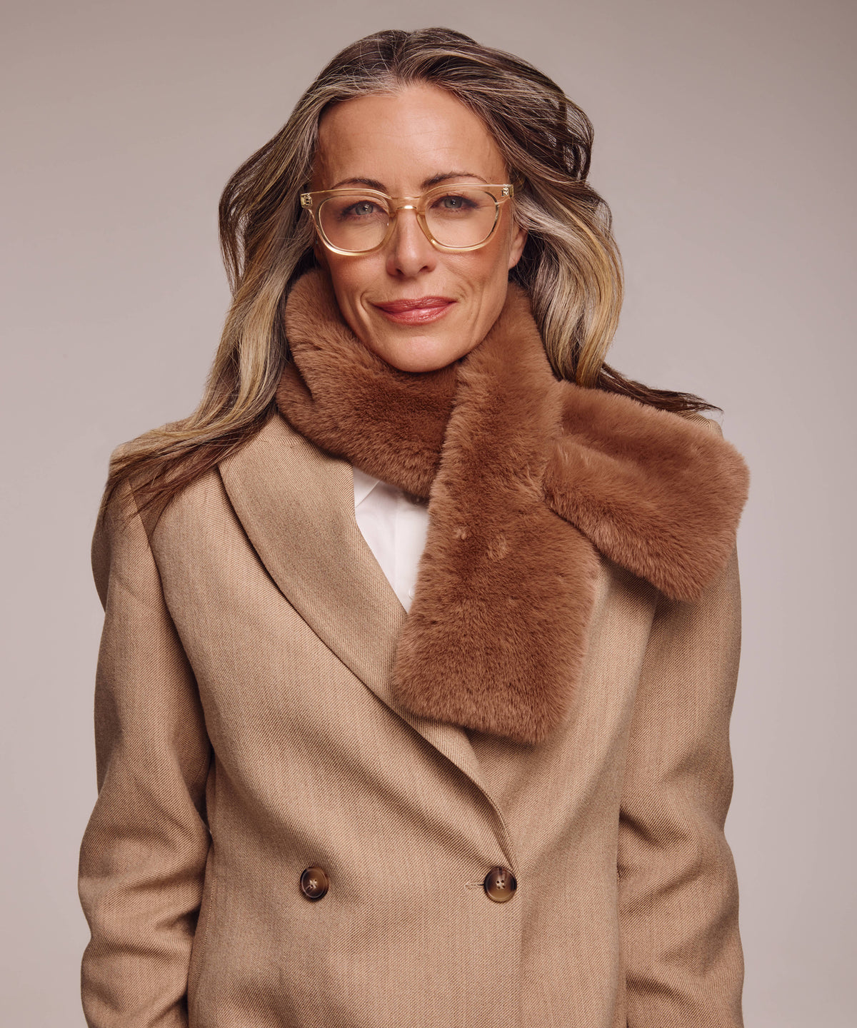 Faux Fur Pull Through Scarf in Camel Heather