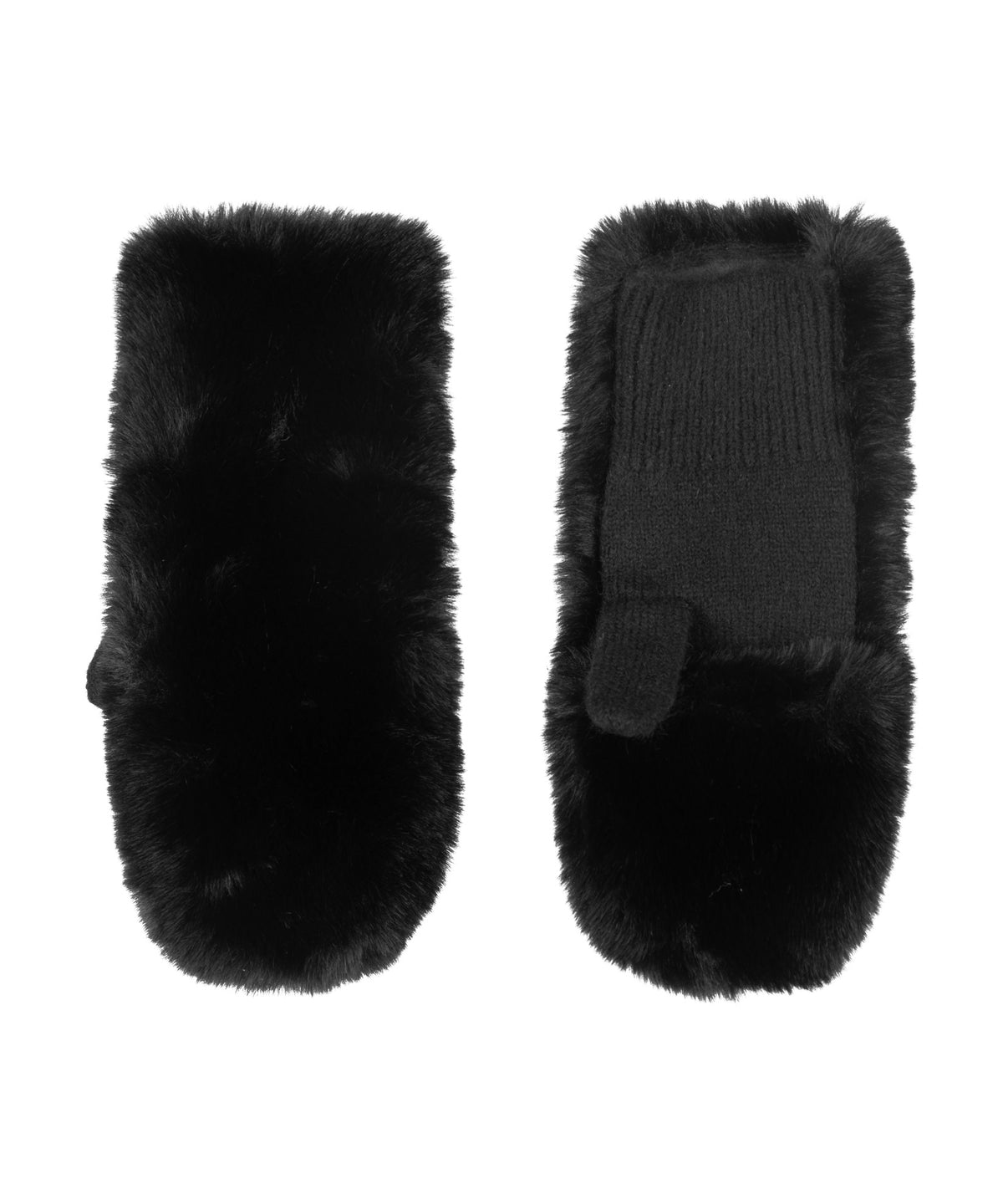 Faux Fur Mittens in Black
