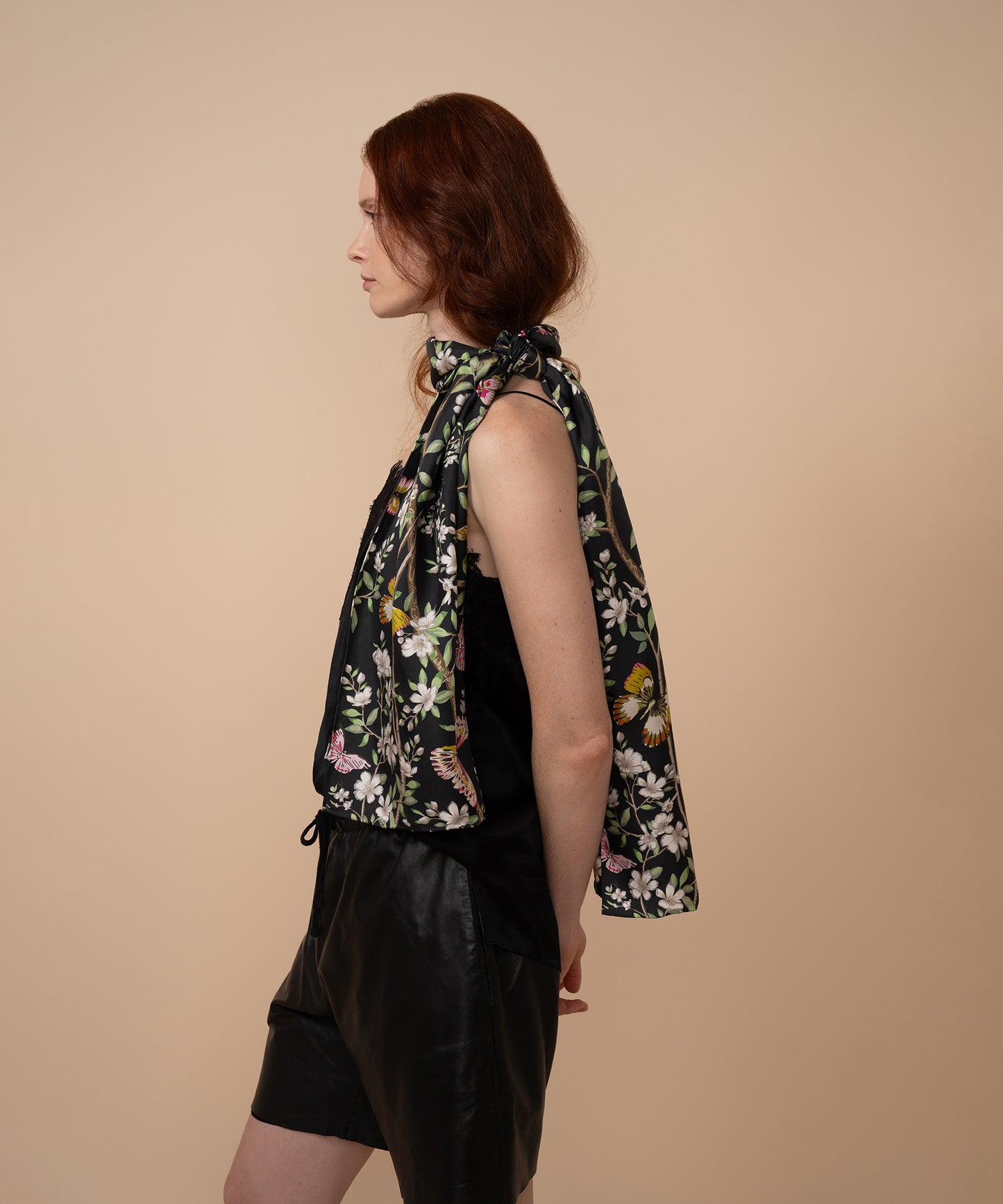 Spring Unfolding Silk Oblong Scarf in color black