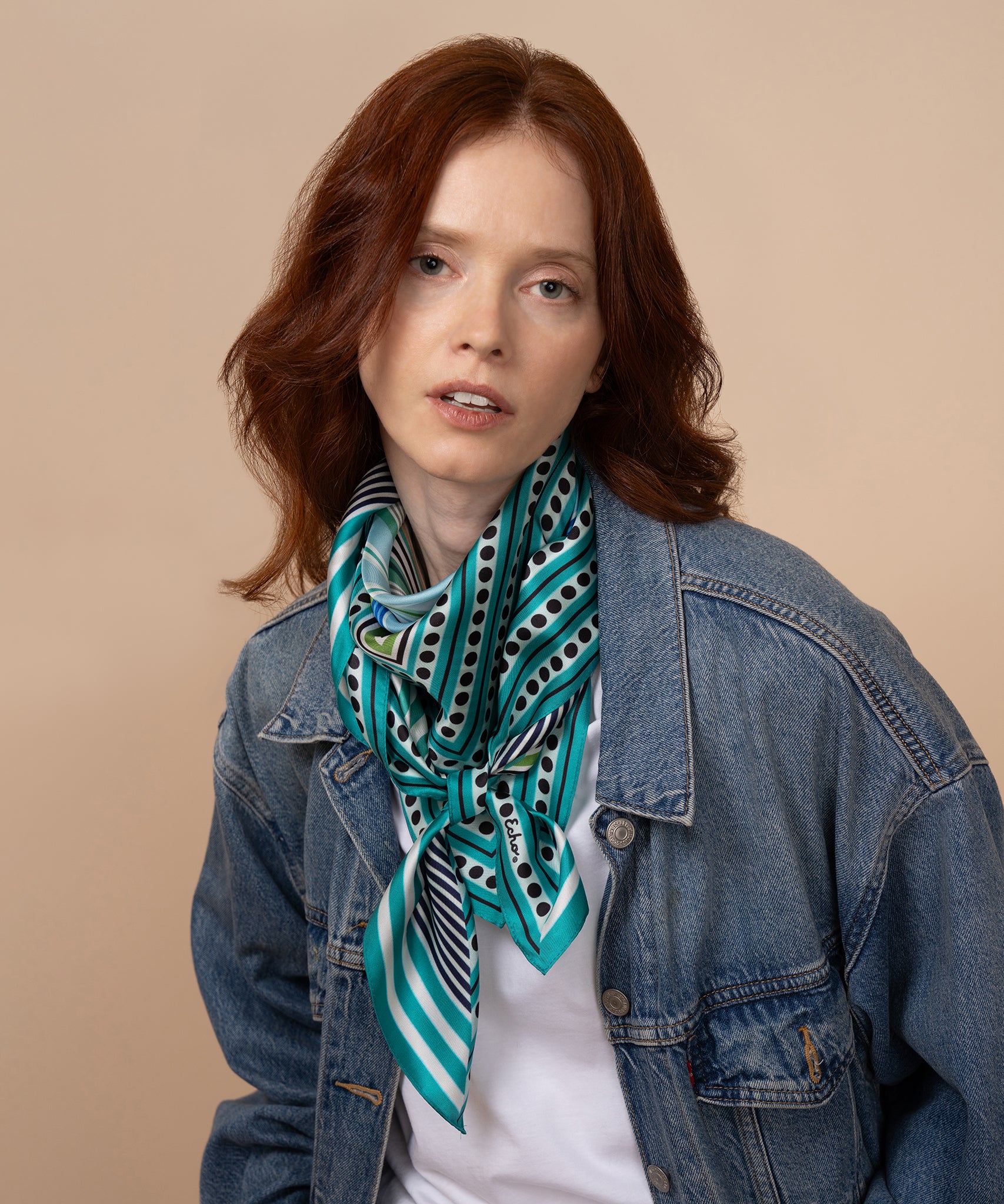 Stripe Vortex 35" Silk Square Scarf in color Hawaiian Ocean