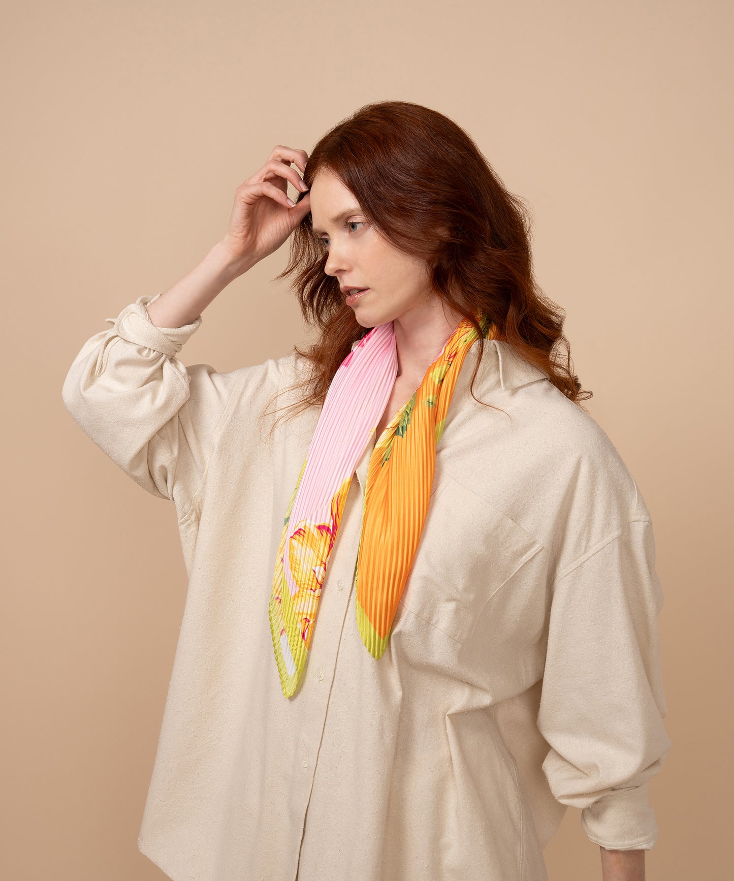 Sunshine Garden Pleated Diamond Scarf in color peony