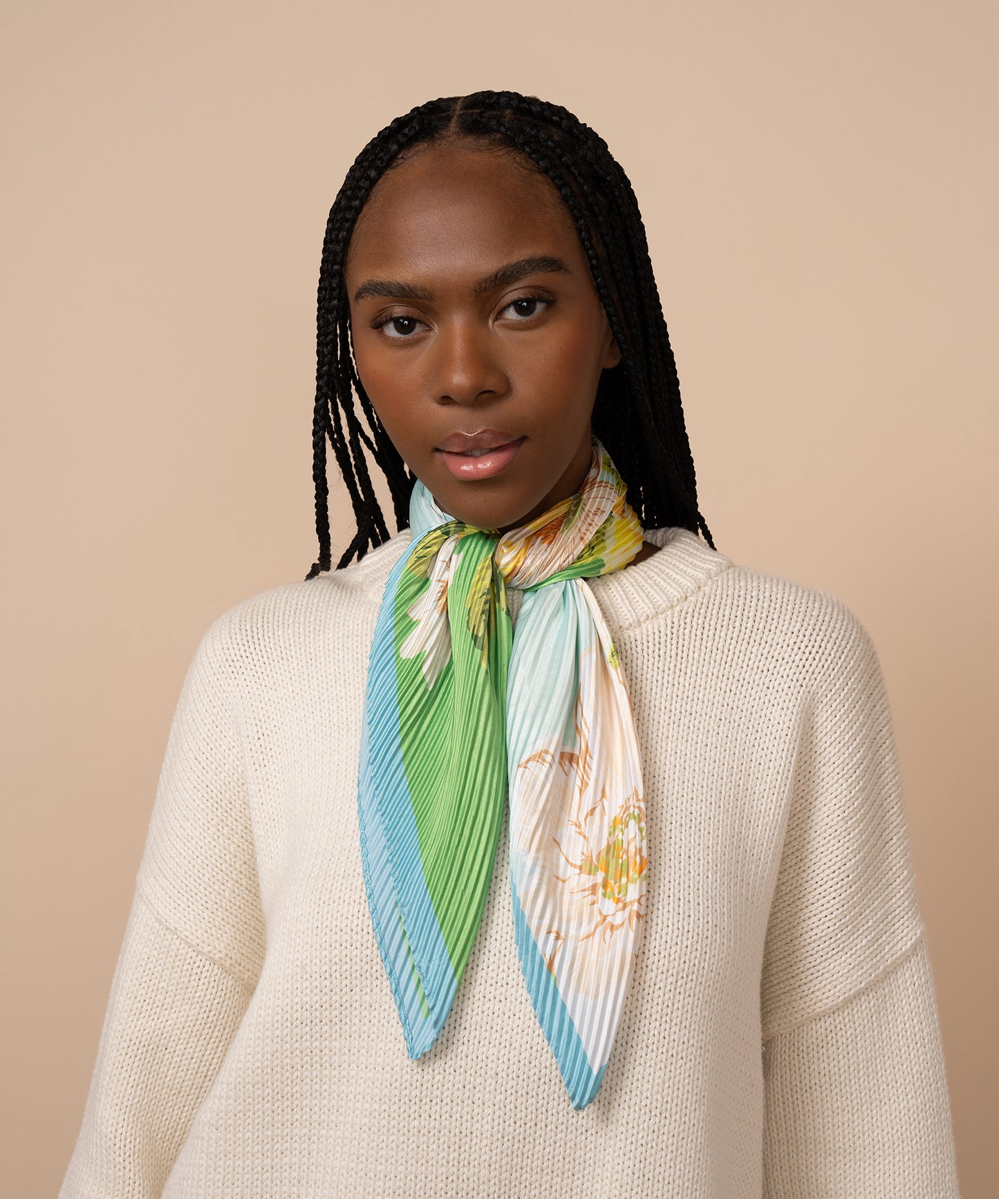 Sunshine Garden Pleated Diamond Scarf in color sky blue