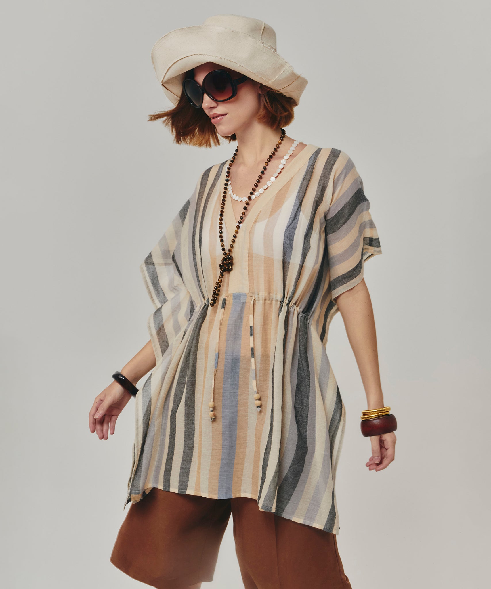 Cabana Stripe Caftan in color black