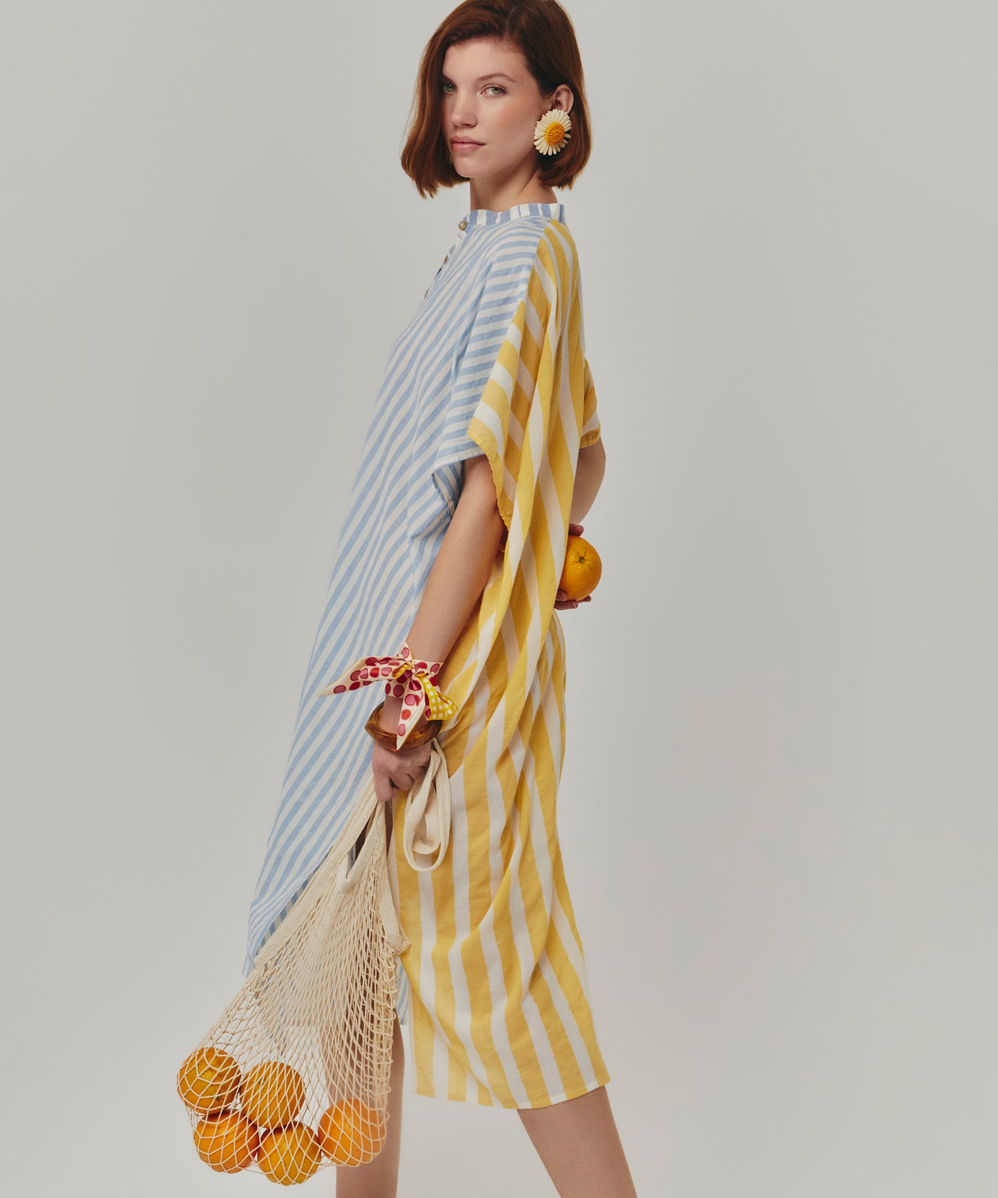 Cassis Henley Caftan in color chambray