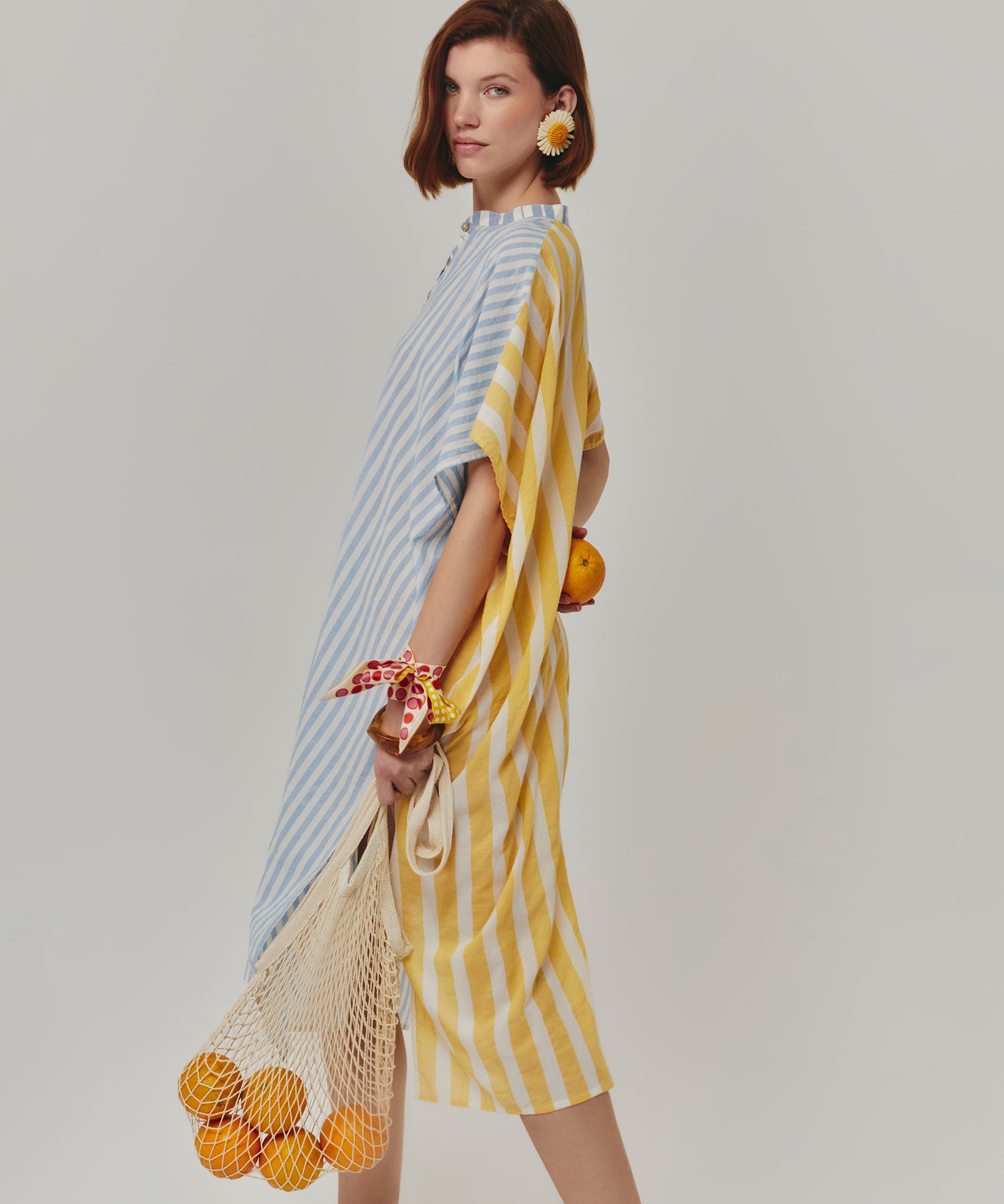 Cassis Henley Caftan in color chambray