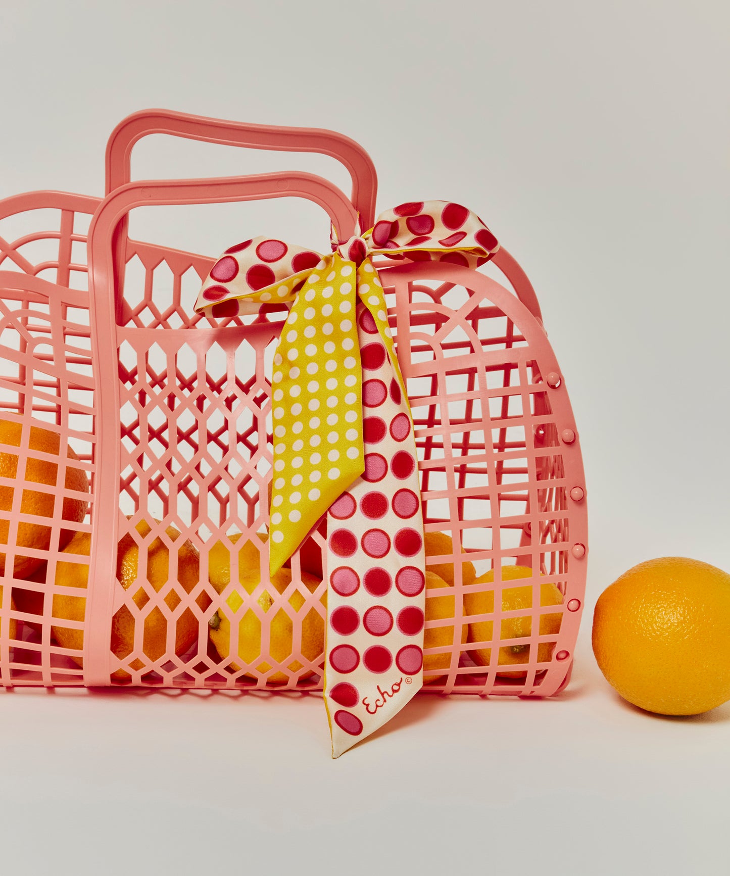 Spot And Dot Silk Ribbon Scarf in color red clay