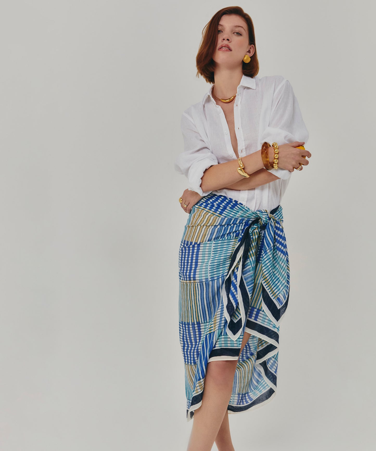 Stripe Illusion Sarong And Bag in color ultramarine