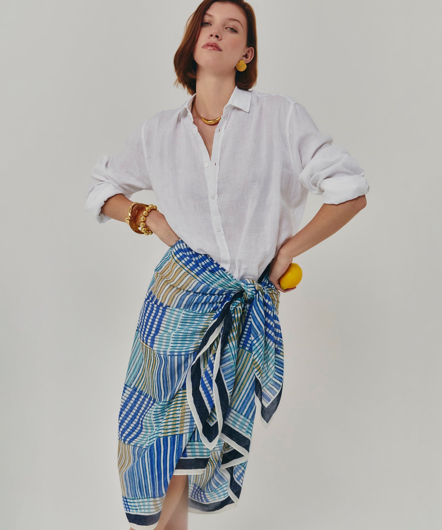 Stripe Illusion Sarong And Bag in color ultramarine