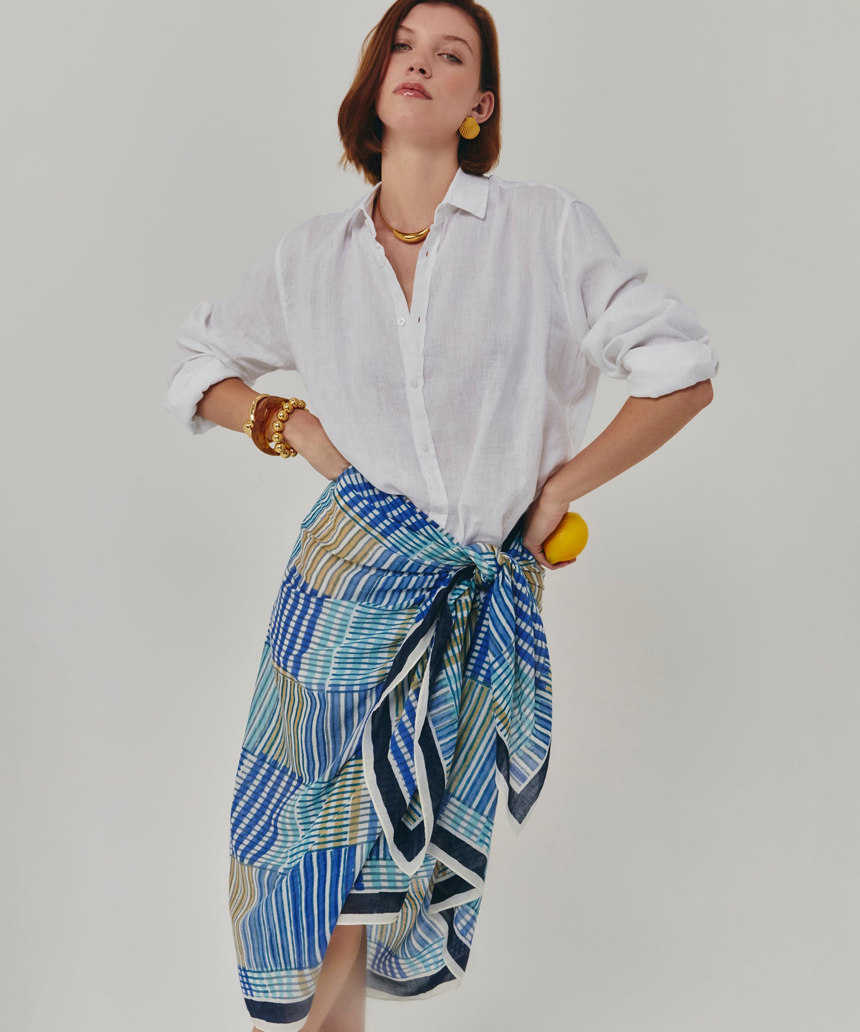 Stripe Illusion Sarong And Bag in color ultramarine