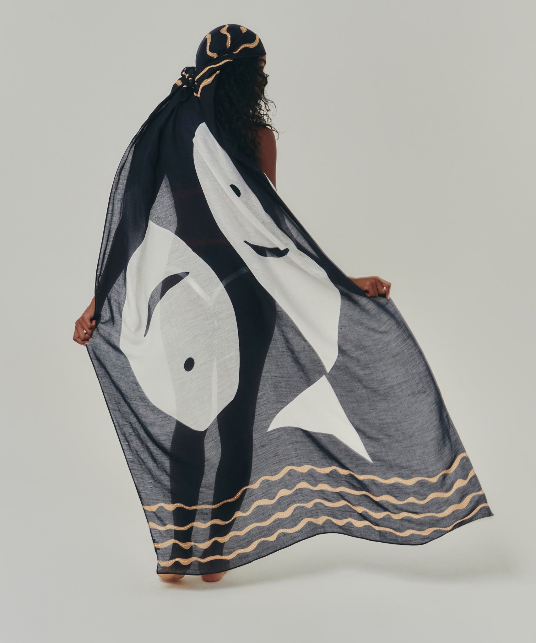 Catch Of The Day Sarong in color black