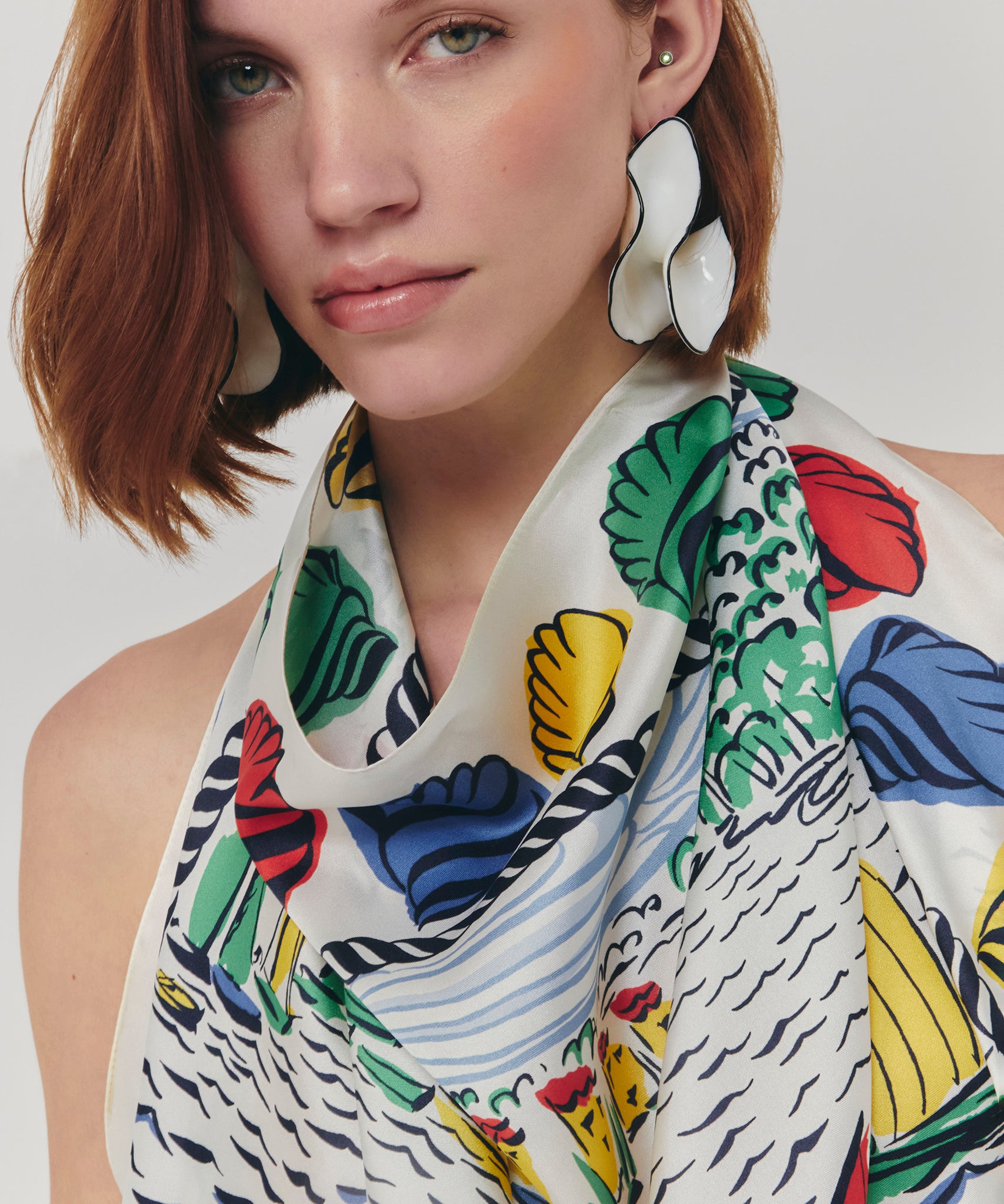 Sail Away 35" Silk Square Scarf in color multi