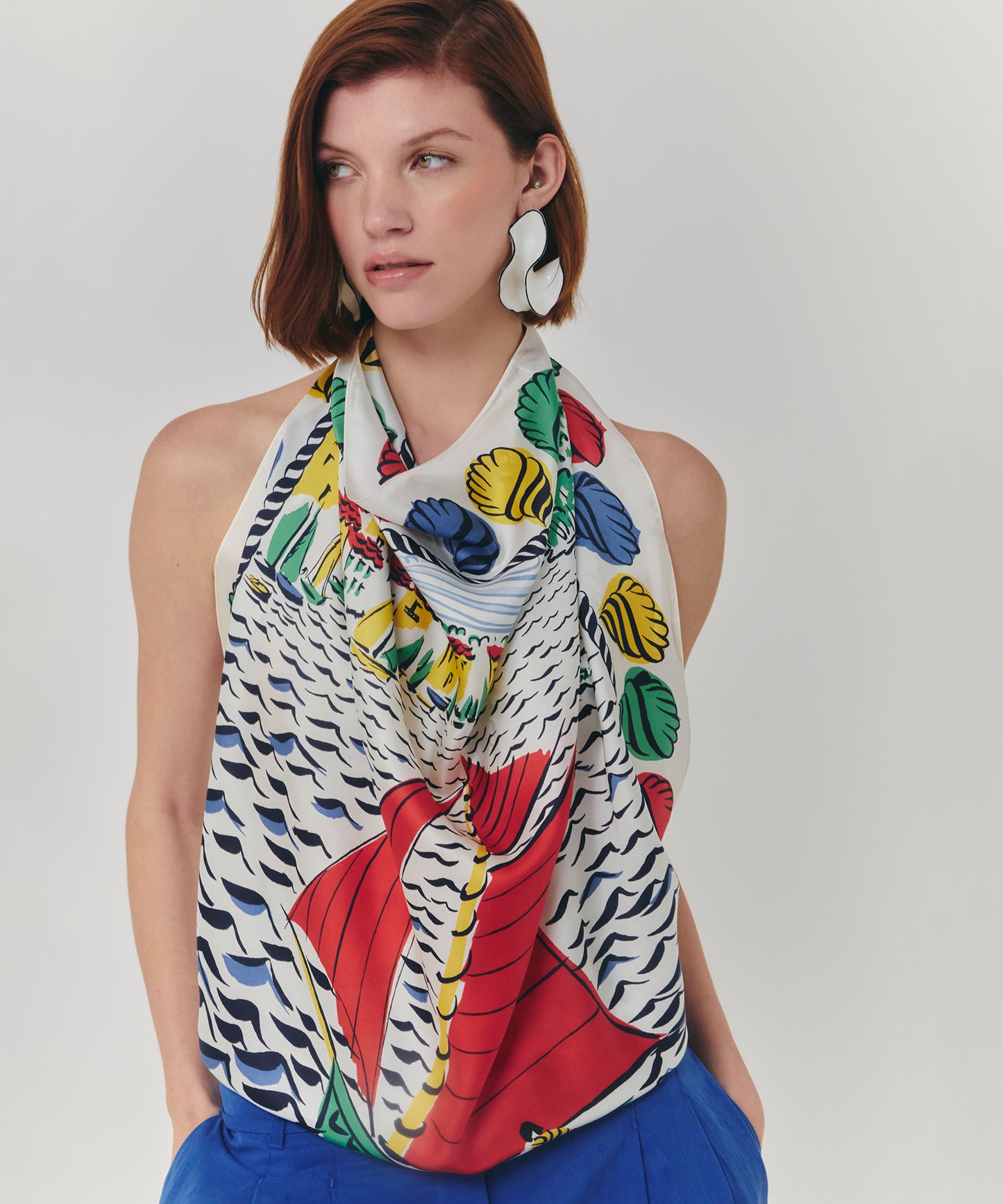 Sail Away 35" Silk Square Scarf in color multi