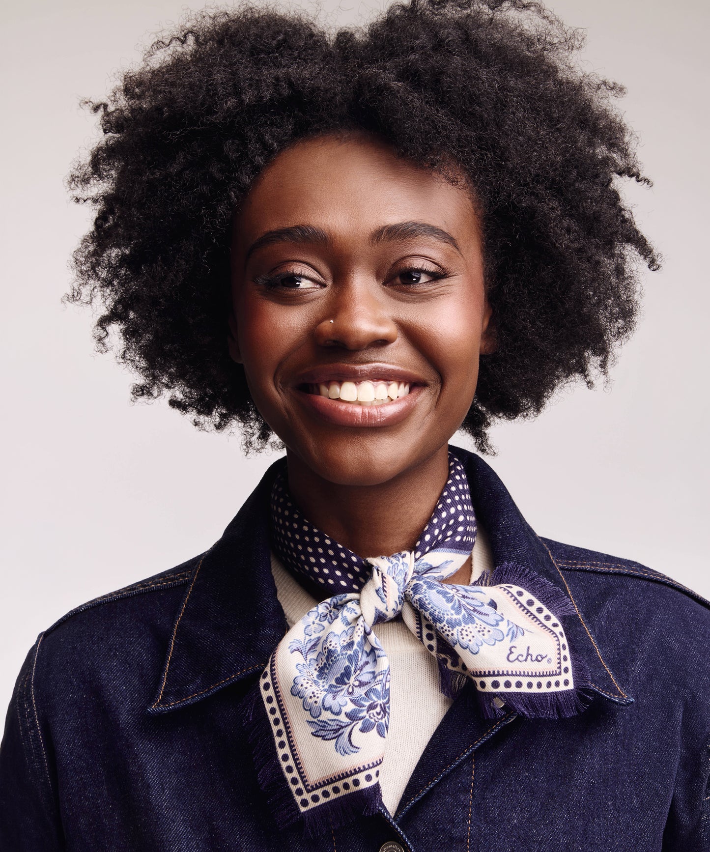 Floral wool and silk Bandana in blue