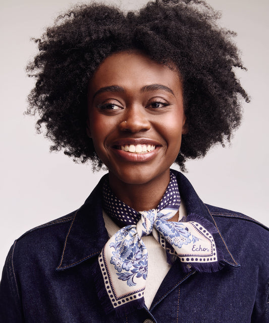 Floral wool and silk Bandana in blue