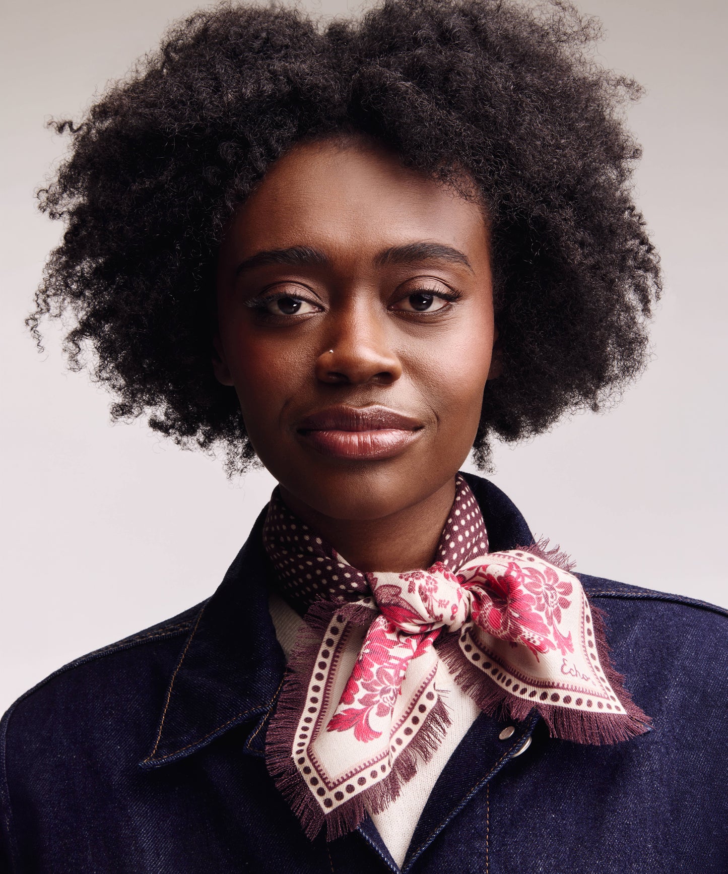 Floral wool and silk Bandana in red