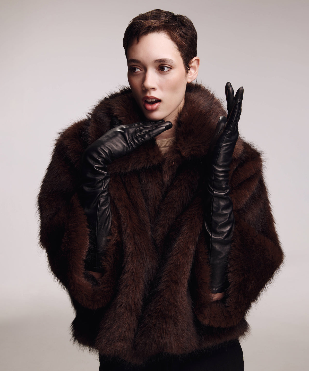 Blair Novelty Faux Fur Jacket in brown