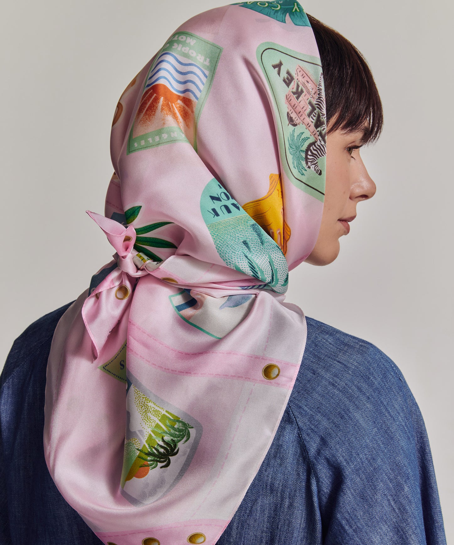 Travel Stickers 35" Silk Square Scarf in color beach pink