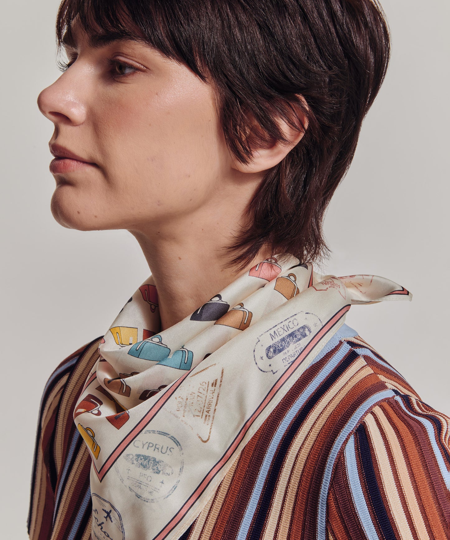 Vintage Luggage Silk Bandana in color pebble