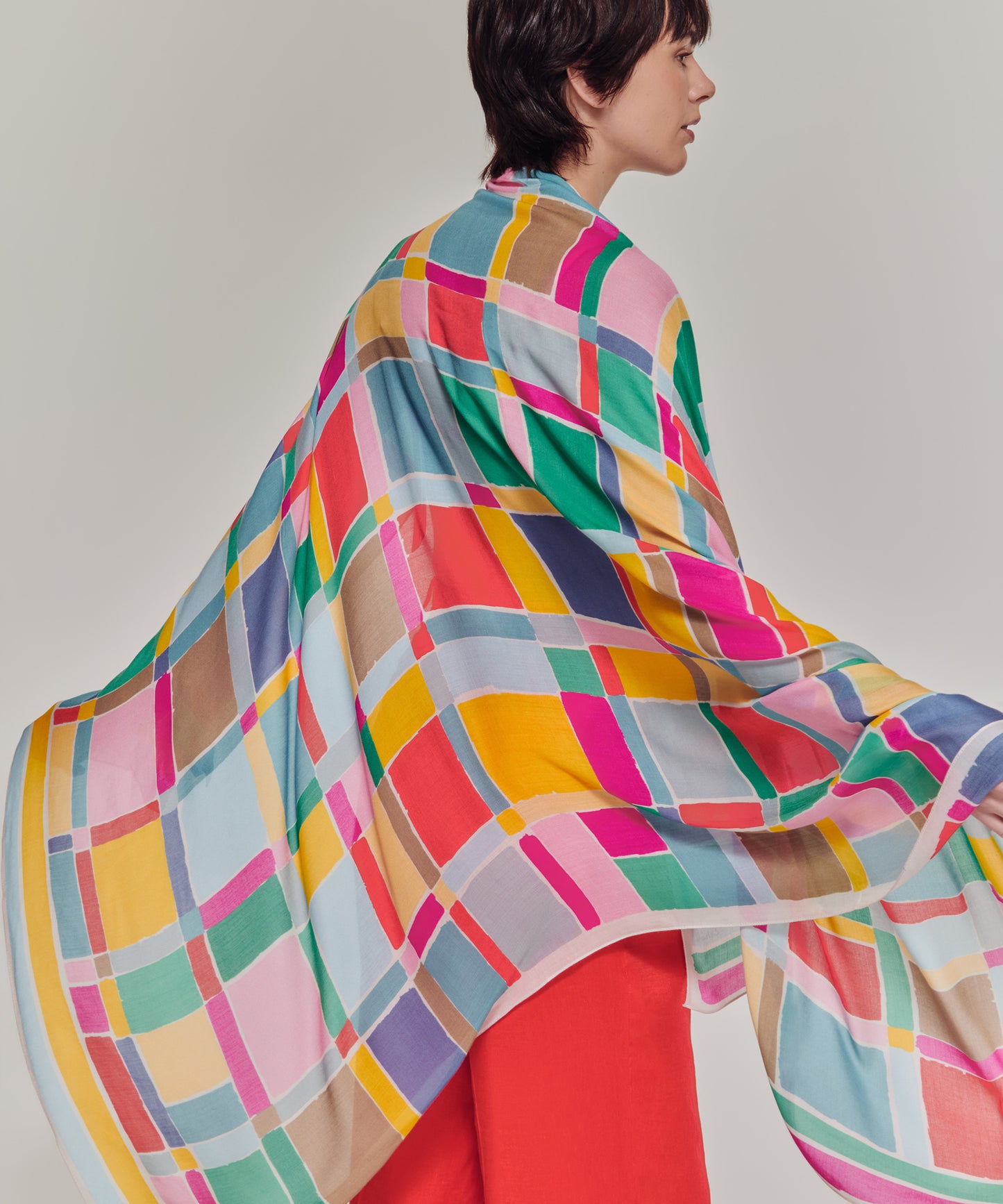 Painted Plaid Wrap in color multi