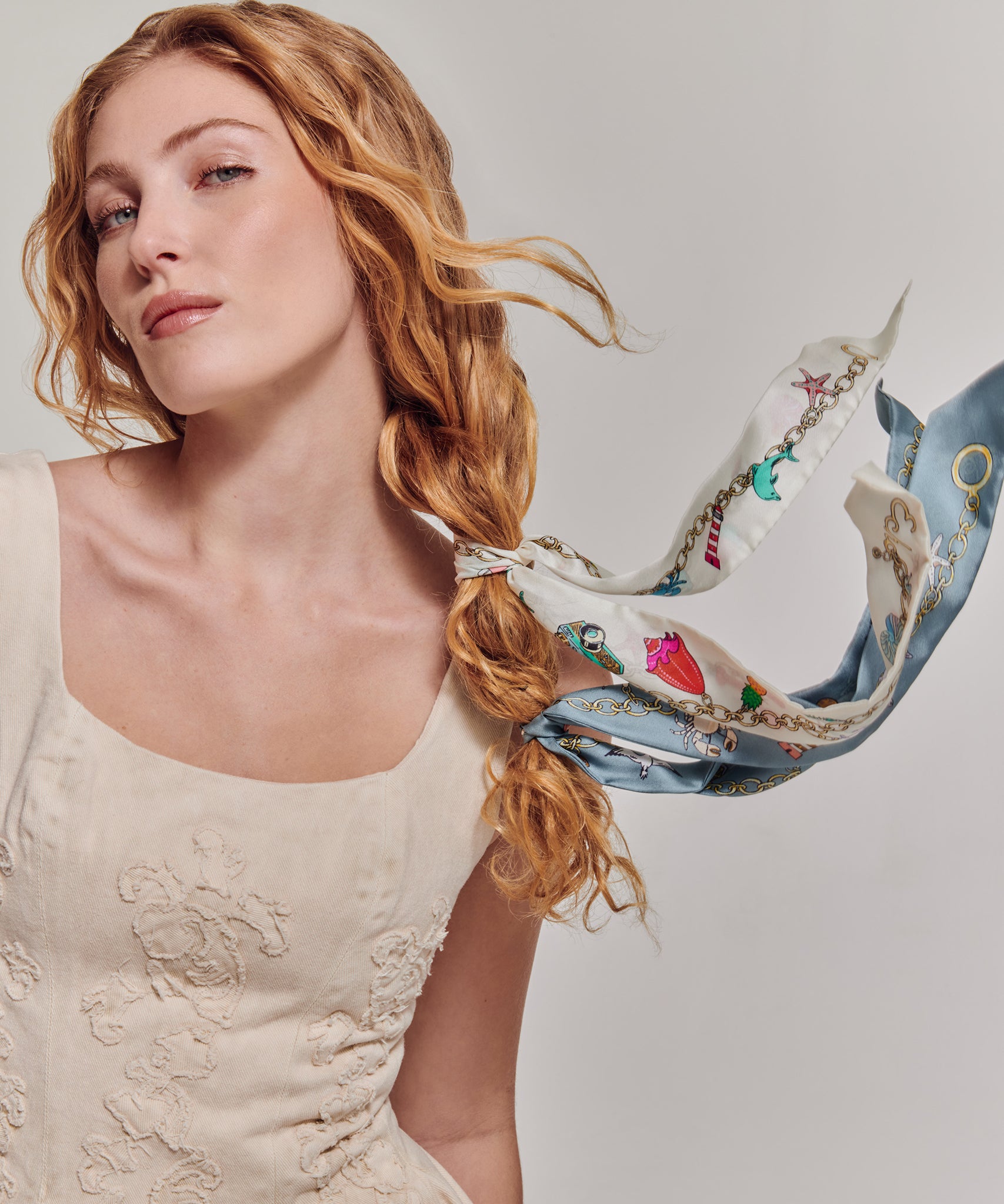 Charmed Life Silk Ribbon Scarf in color blue shadow