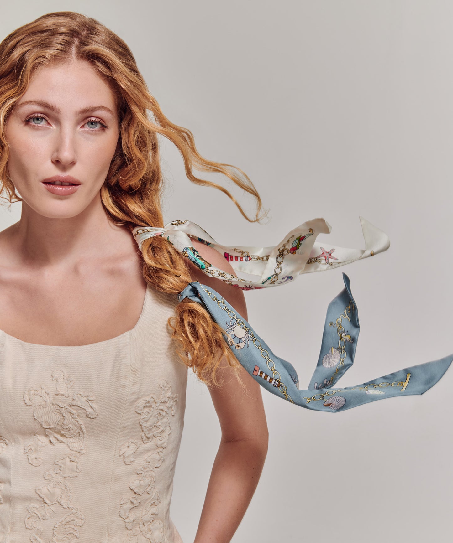 Charmed Life Silk Ribbon Scarf in color blue shadow